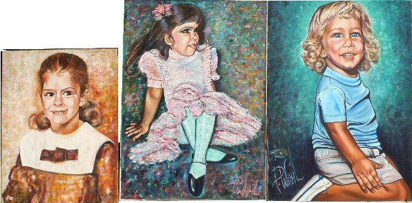 PAT WAHL THREE PORTRAITS OF CHILDREN 1967-88: Patricia Wahl (American, 1934 - 2010), "Dolores Augustine Hess" 1967, oil on canvas, 24 by 30 inches (unframed); signed P.Wahl in lower right. "Sebastian Nicklas Daniels" 1987, oil on canvas, 30 by 40