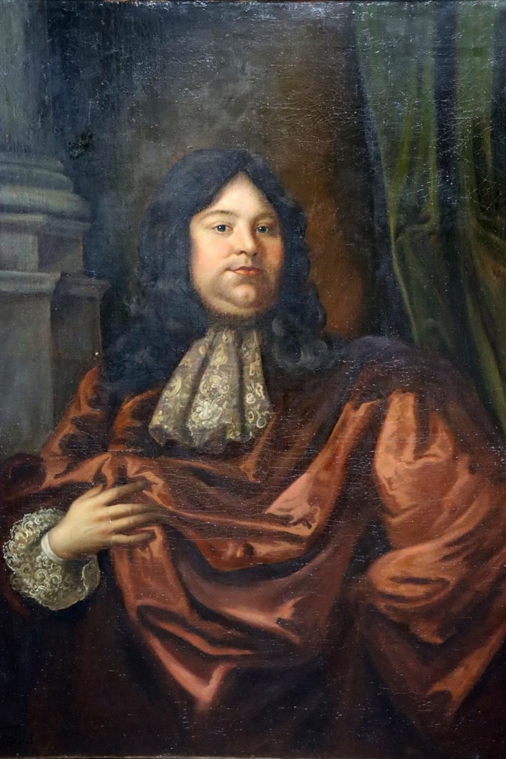 18TH CENTURY PORTRAIT PAINTING WILLIAM PENN: Unsigned and artist unknown. 44x54 inch framed portrait discovered in Highland North Carolina mansion. Portrait bears striking resemblance to William Penn (14 October 1644 ? 30 July 1718) who was an E