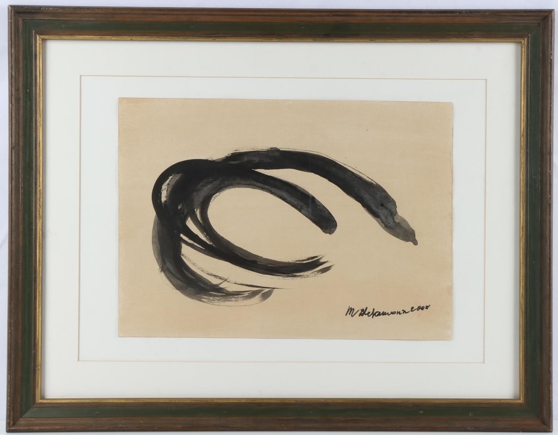 MAGDALENA ABAKANOWICZ INK ABSTRACT ON PAPER: Magdalena Abakanowicz (Polish 1930 - 2017) Figurative artist and Sculptor. Abakanowicz?s work has been featured in more than 40 solo exhibitions worldwide and honored with numerous awards, including t