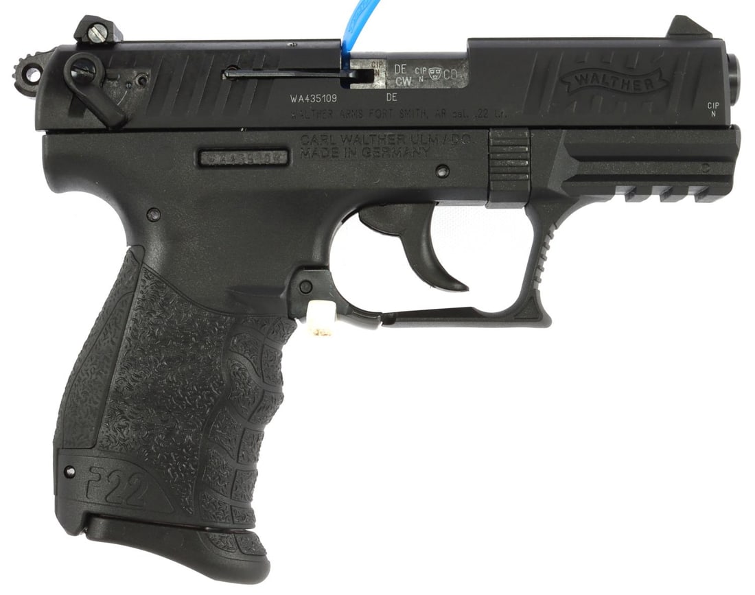 CARL WALTHER P22Q .22LR SEMI AUTOMATIC PISTOL NIB: New in box model #512.07.00. Includes two magazines, extra grip, owner's manual, and lock. FFL required for transfer. No international shipping. Know your state laws before bidding. Caliber: .22LR Ser