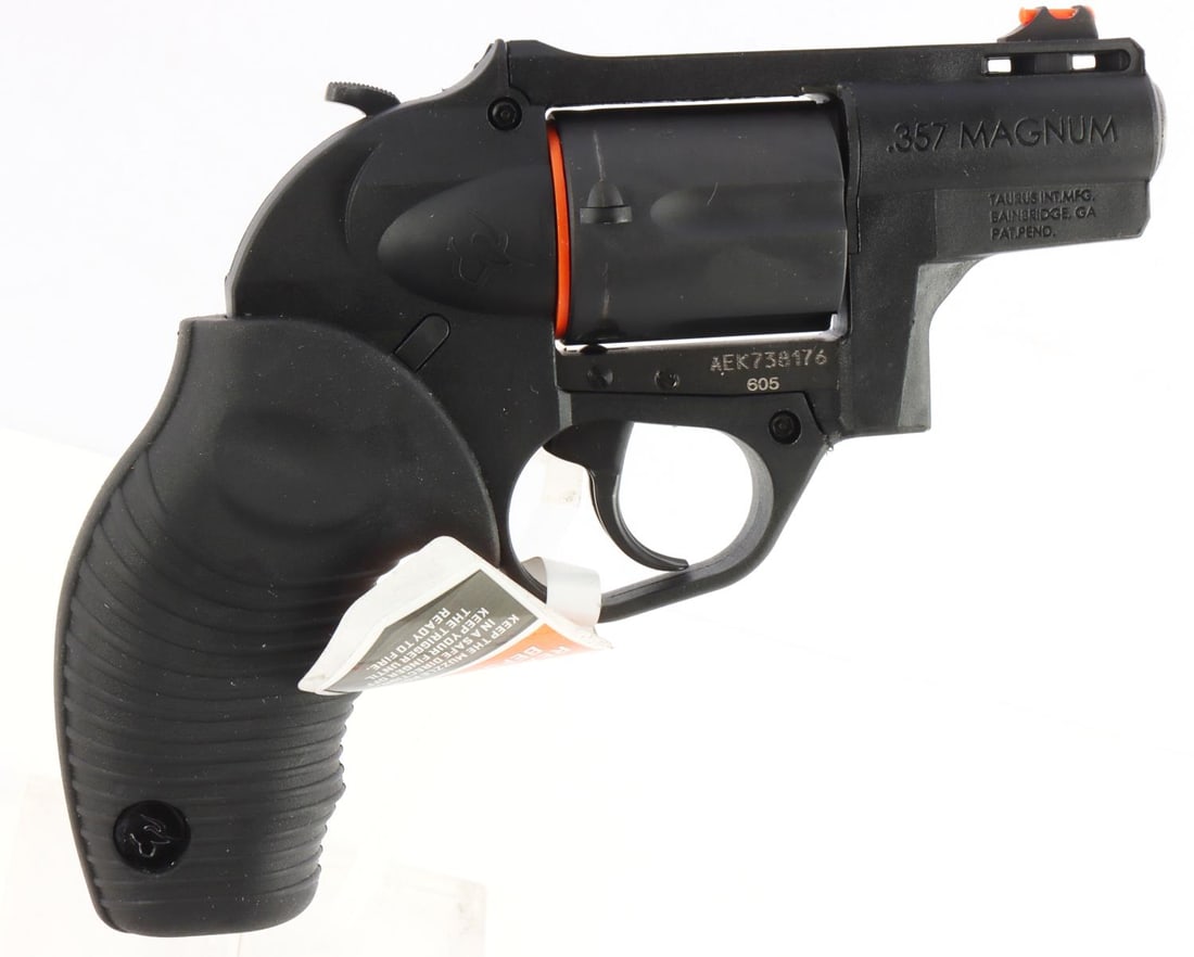 TAURUS M605 PROTECTOR POLY 5 SHOT REVOLVER NIB: Compact 5-shot revolver with 2-inch barrel. Good, clear bore. Textured rubber grips. Poly construction with black finish. Fiber optic front sight with fixed rear sight. Requires FFL for transfer. No i