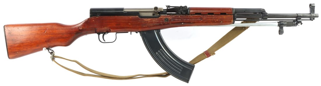 CHINESE TYPE 56 SKS 7.62X39MM SEMI AUTOMATIC RIFLE: Chinese Type 56 SKS, 7.62x39mm, semi-automatic rifle. Left side of the receiver is stamped with factory #36 three Chinese characters, and the serial #. Matching numbers to frame, slide, and stock. Inc