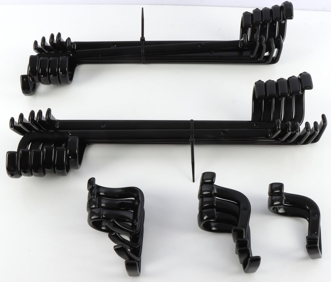 VERTICAL LONG GUN AND HANDGUN DISPLAY RACK LOT: Long rifle vertical rack (right handed) 20 and 10 handgun racks These patented uni-body gun racks are designed to fit all guns, from practical to tactical. A space saving solution that's attractive an
