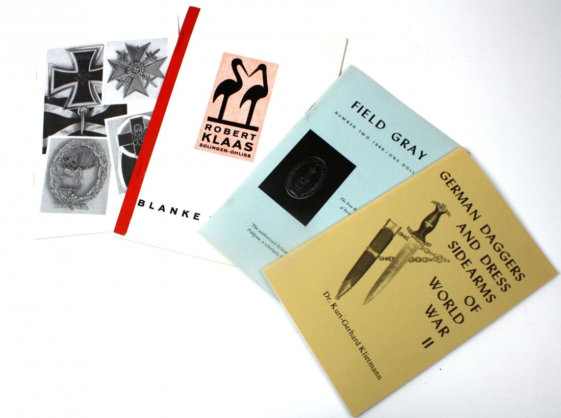 4 OUT OF PRINT THIRD REICH COLLECTOR REFERENCES: Four long out of print reference books on Third Reich edged weapon and insignia collecting. German Daggers and Dress Sidearms of WWII, by Dr. Kurt-Gerhard Klietmann; Price Guide to Medals & Decoration