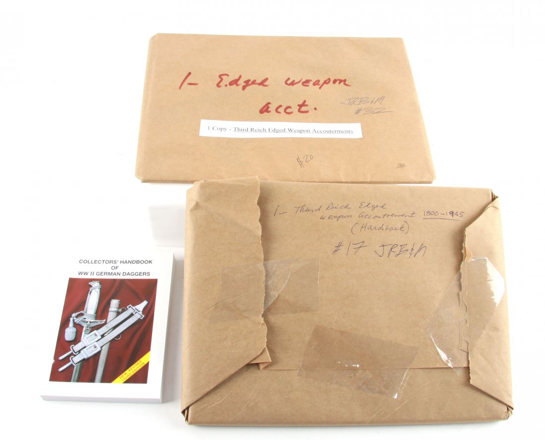 3 GERMAN EDGED WEAPON REFERENCE BOOKS: Three German edged weapon reference books, by LTC Thomas Johnson. Third Reich Edged Weapon Accoutrements; Edged Weapon Accoutrements of Germany 1800-1945, hard cover edition; Collectors' Handbook of G