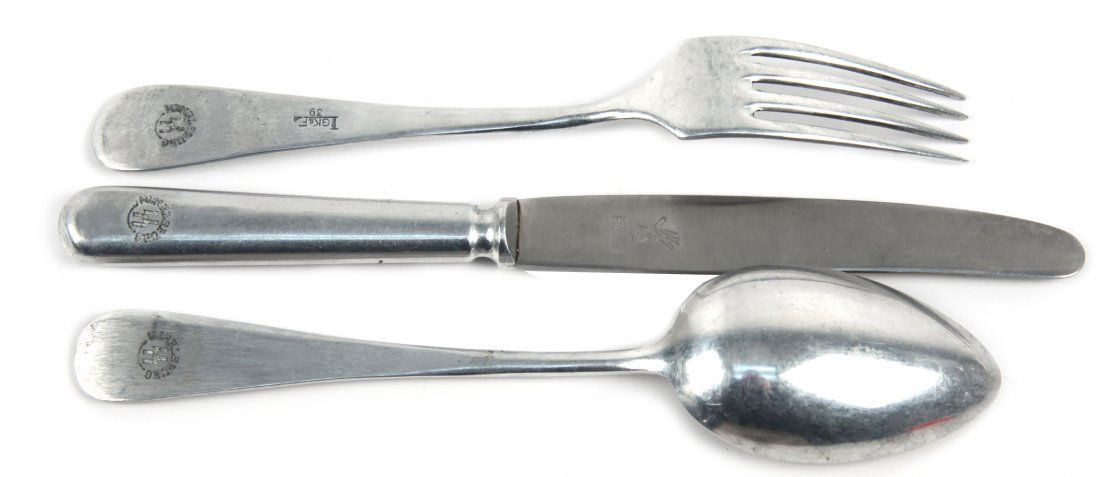 WWII GERMAN SS WEWELSBURG REPRODUCTION CUTLERY: Reproduction of cutlery from the SS WWII Training school located in Wewelsburg Castle, a specialized school where Himmler endorsed traditional lessons for Ranking SS members.