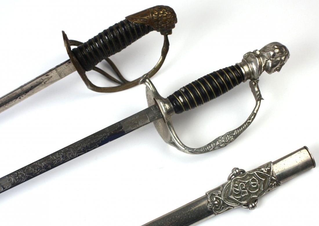 LOT OF 2 FRATERNAL ORDER SWORDS: Lot of two fraternal order swords. One Patriotic Order Sons of America sword, with blade marked E & F Horster, Solingen, and "William C Rowland, Philla, PA" on obverse. Also one other unattributed fra