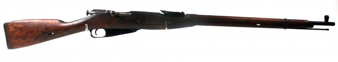 MOSIN NAGANT 91/30 RIFLE DATED 1936: Soviet Mosin Nagant Model 91/30 rifle. Receiver dated 1936, and marked "Made In USSR", and Izhevsk arsenal mark. Significant frost in bore. Fore grip loose, and hand guard cracked. Bluing is about 70%