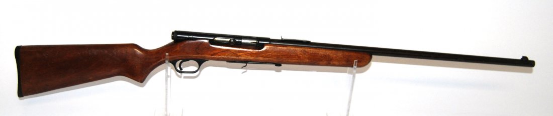 SPRINGFIELD MODEL 850 .22 LR RIFLE: Springfield Model 850 rifle. Bluing is about 65%, and stock is good. Action jammed shut, but likely an easy fix. Caliber: .22 LR Serial #: None