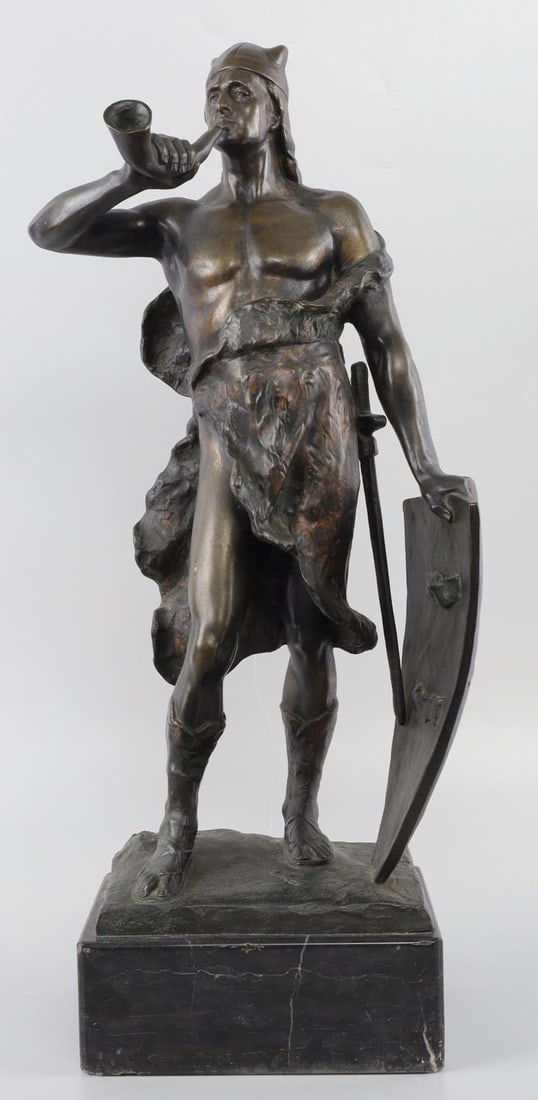 V H SEIFERT BRONZE GERMANIC WARRIOR STATUE: Victor Heinrich Seifert is an affluent and productive bronze artist during the early 20th Century. Bronze statue on a Germanic warrior on a granite base. Dimension: 23 X 8 X 6 inches and in very good