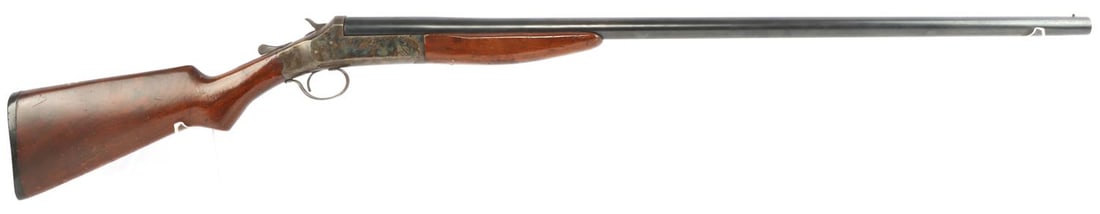 J STEVENS 12 GAUGE SINGLE SHOT SHOTGUN: J. Stevens 12 gauge single-shot shotgun. Bright and clear bore. 32 inch barrel. Receiver marked maker. 80% original finished steel with wood stock and forearm. Wood shows some scratching from use and 