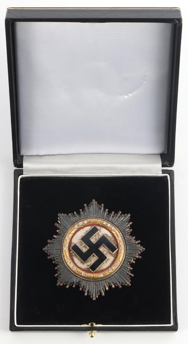 WWII GERMAN REICH GERMAN CROSS W/ DIAMONDS CASED: In good condition, no markings on reverse. Black case also unmarked. Unauthenticated, sold as is.