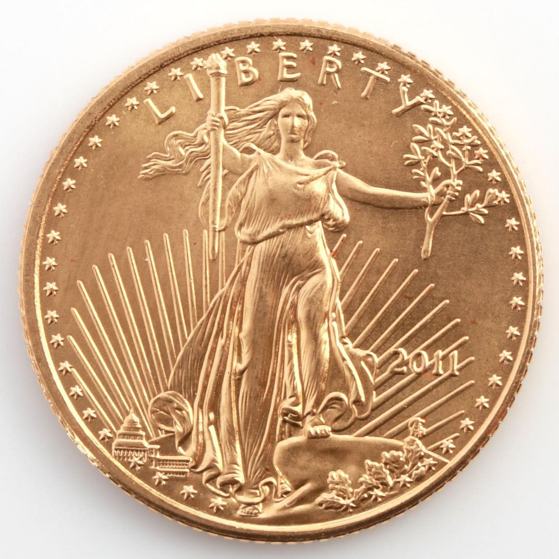 1/10TH OZ GOLD AMERICAN EAGLE 2011 BU COIN: Brilliant uncirculated fine gold coin This lot has a reserve.