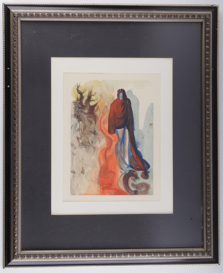 SALVADORE DALI LA DIVINE COMEDY INFERNO 34 WOODCUT: Artist: Salvador Dalí (Spanish, 1904–1989) Inferno canto 34 (also called 'The Apparition of Dis': The emperor of the woeful kingdom rose forth, his chest breaking through the ice. In 1950 the Itali
