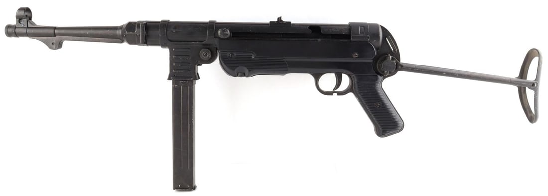 WWII GERMAN THIRD REICH MP40 PROP GUN: Prop version of an MP40 fully automatic sub-machine gun. Good display piece. Measures 32 3/4 inches. Very good condition. No international shipping.