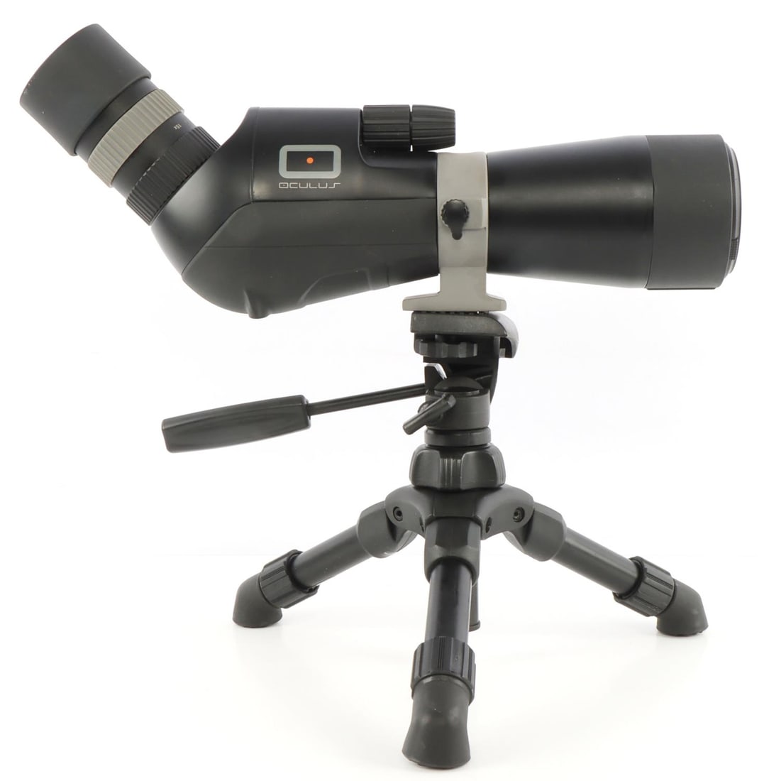 OCULUS ANGELED SPOTTING SCOPE WITH TRIPOD: Features a dual-focus system that pinpoints your target quickly and with pinpoint accuracy. This spotting scope offers a premium, multi-coated ED glass plus a convenient rubber-twist-up eyecup. It com