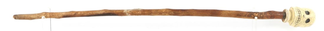 WWI TRENCH ART SKULL CANE VERDUN 1917: Wood skull and inscribed Vot Verdun 1917, has old repair, measures 36 inches.