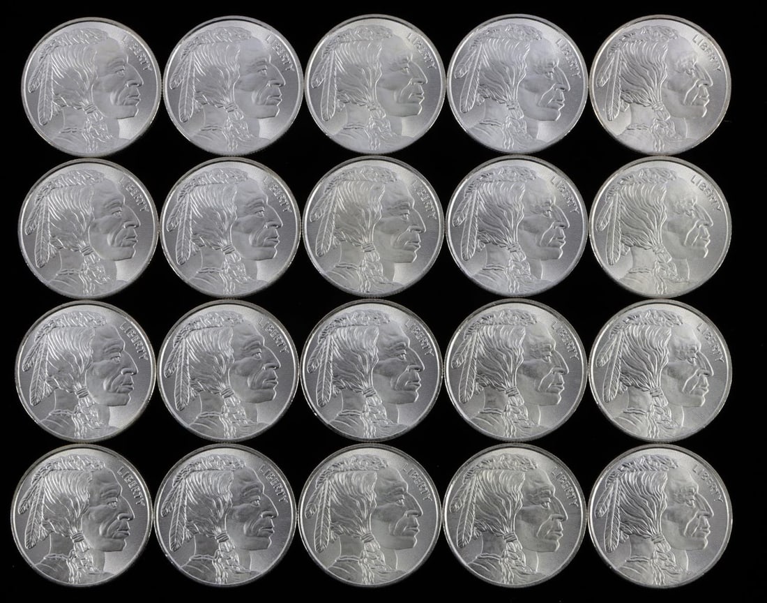 LOT OF 20 1 OZT BUFFALO SILVER ROUNDS .999 FINE: All electronically tested. This lot has a reserve.