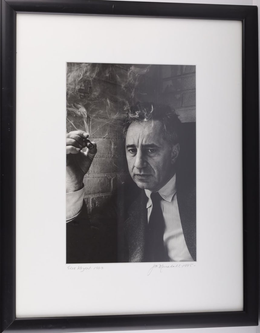 JIM MARSHALL SIGNED PHOTO OF ELIA KAZAN: Photo of Elia Kazan, Oscar winning director considered "one of the most honored and influential directors in Broadway and Hollywood history" by Jim Marshall the only photographer allowed backstage at