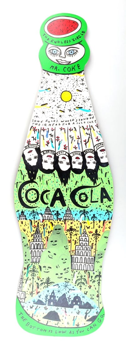 HOWARD FINSTER FOLK ART COCA COLA SCULPTURE: Howard Finster (1916-2001) American artist and Baptist minister from Georgia. He claimed to be inspired by God to spread the gospel through the design of his swampy land into Paradise Garden, a folk a