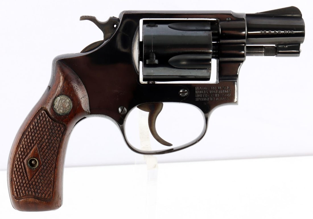 SMITH & WESSON MODEL 32-1 .38S&W CTG DA REVOLVER: Smith & Wesson, Model 32-1, .38S&W CTG., double-action five-shot revolver. Comes in original box with cleaning tool. Left side of the barrel reads, "SMITH & WESSON" and left receiver features the S&W