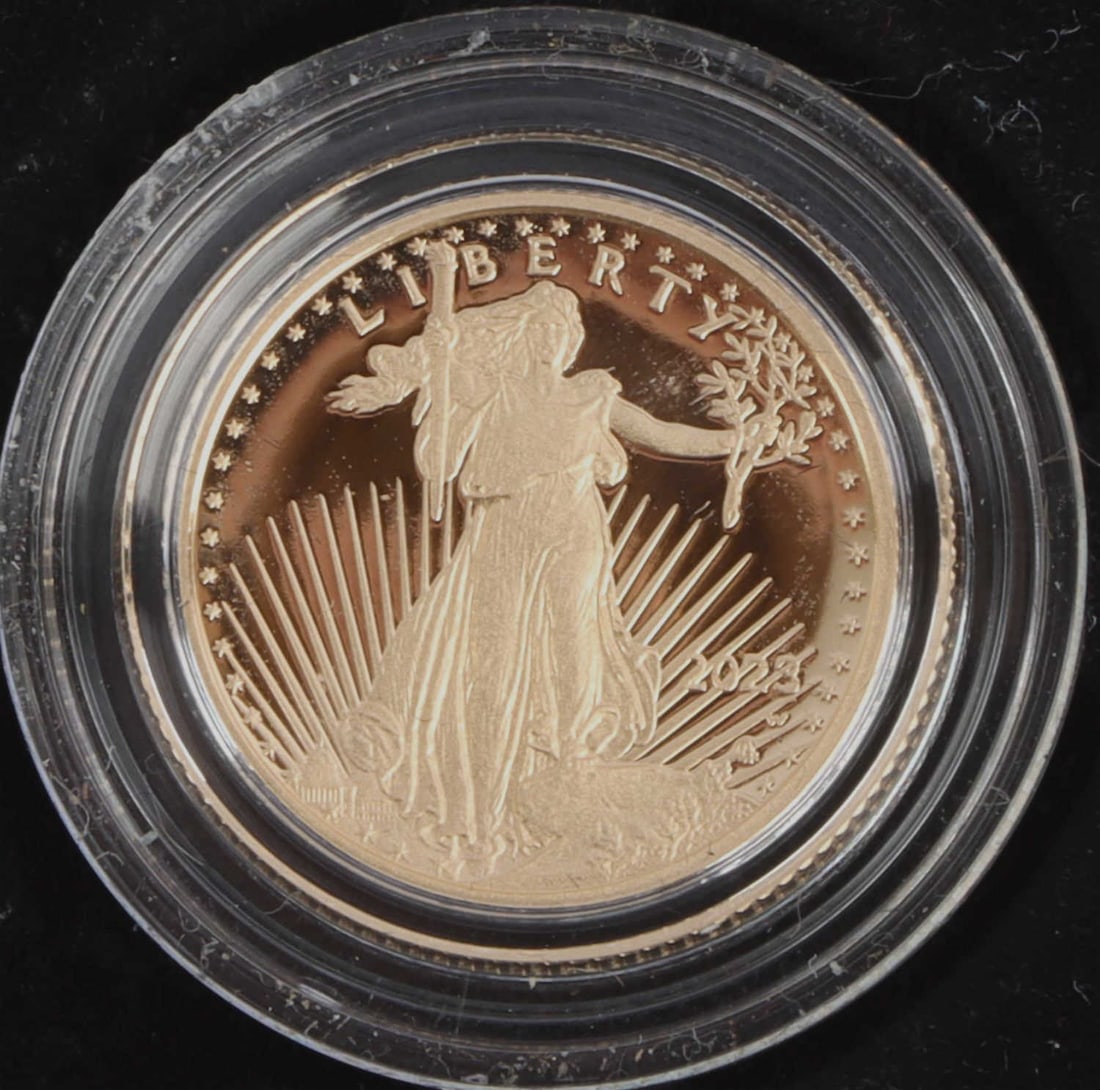 2023 AMERICAN EAGLE 1/10TH OZ GOLD PROOF COIN: US Mint issued in original presentation box with C.O.A. This lot has a reserve.