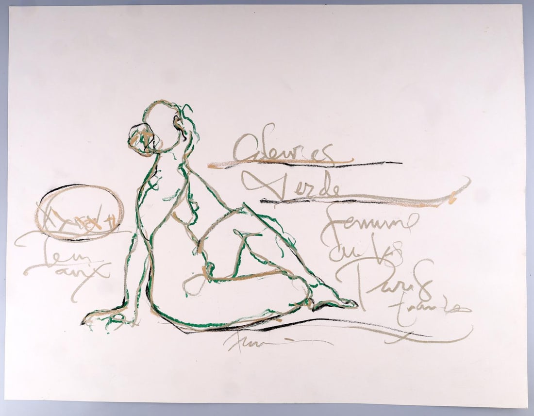 FRANCINE TURK ORIGINAL PASTEL NUDE FEMALE: Signed original, unmounted, pastel and charcoal on heavy paper. Dimensions: approx 25 X 20 inches.