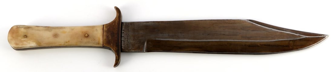 CSA 1861 ALABAMA MILITARY RE-ENACTOR BOWIE KNIFE: Blade stamped James Conning 1861 Mobile Alabama C.S.A. hilt is stamped 4th N.C. E.S. Marsh. Total length 15 1/4 inch