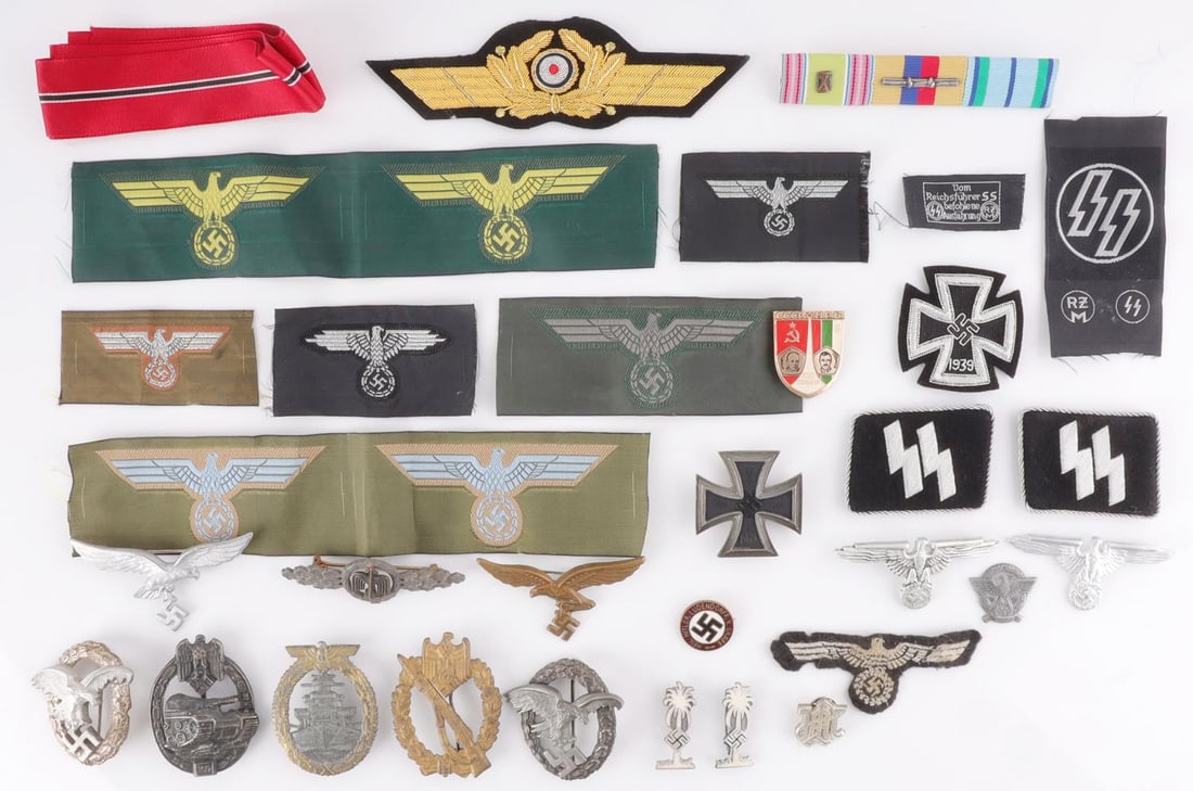 WWII GERMAN REICH LARGE BADGE PATCH & PIN GROUPING: Good condition. Includes SS, Heer, Luftwaffe, and much more. Unauthenticated, sold as is.