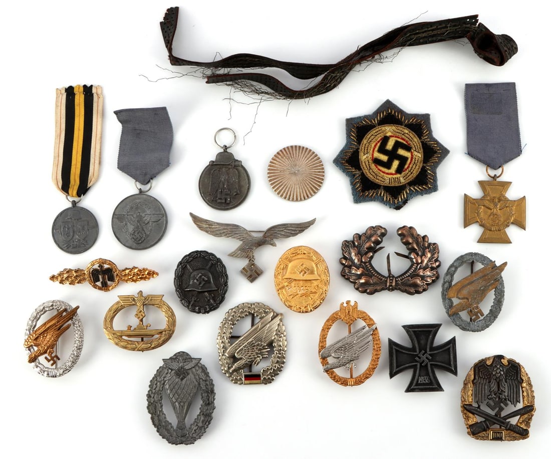 WWII GERMAN REICH LARGE BADGE PATCH & PIN LOT: Includes Luftwaffe, Heer, Kriegsmarine and much more. Good condition. Unauthenticated, sold as is.
