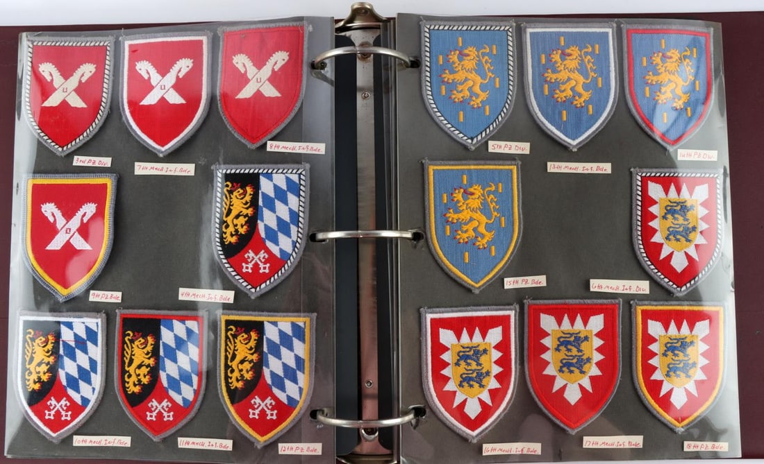67 MILITARY PATCHES WEST GERMANY NATO BELGIAN: 67 assorted European military patches: 52 West German, 4 Dutch, 11 Belgian, in binder.