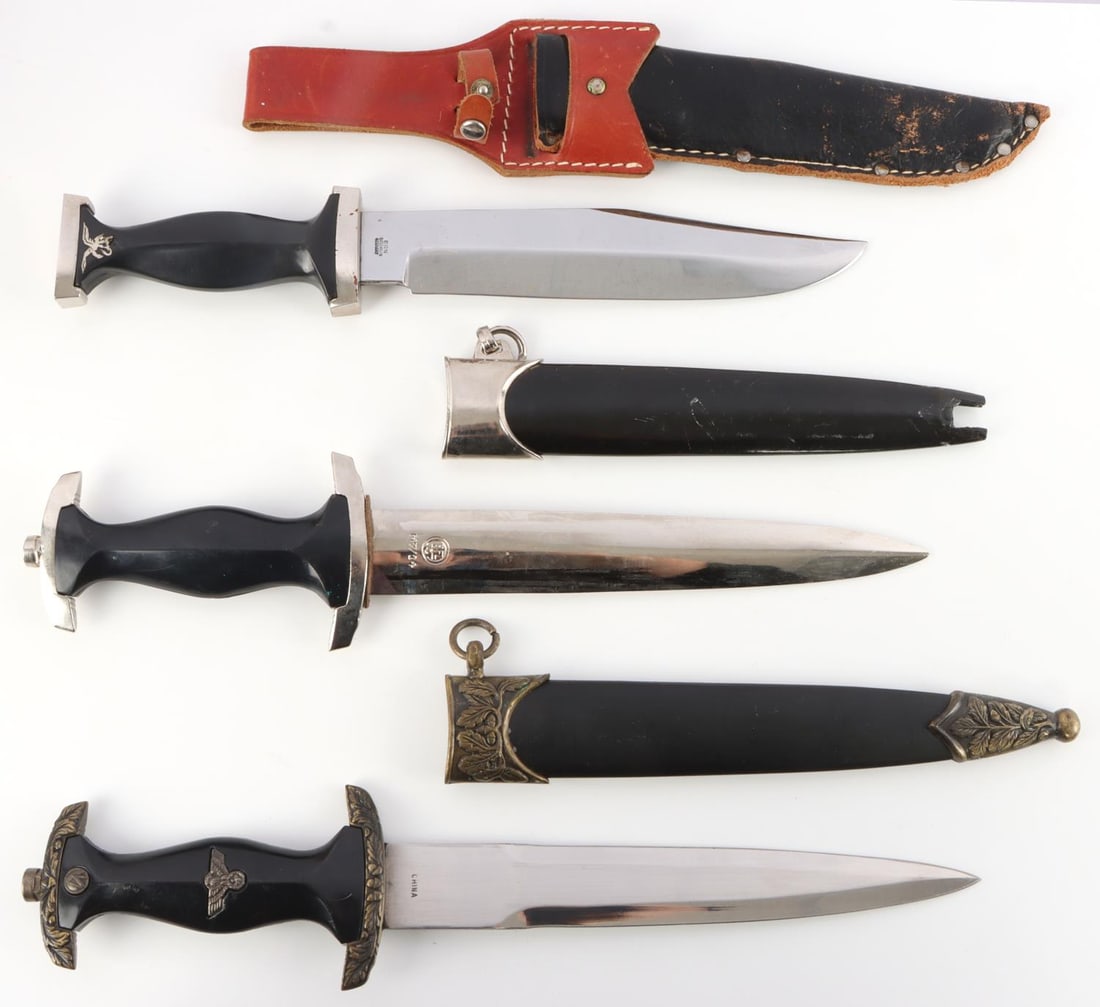 WWII GERMAN RE-ENACTOR DAGGERS LOT OF 3: Post war production daggers for Military re enactment. Sold as is.