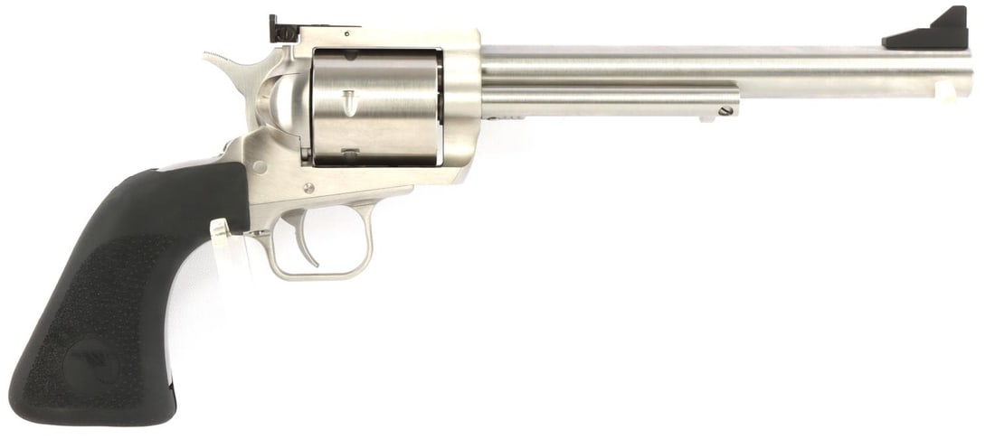 MAGNUM RESEARCH PILLAGER BFR 44 REM MAG REVOLVER: Magnum Research "Pillager" BFR 6-shot .44 Mag revolver. All stainless steel construction and finish. Textured rubber grips. Fixed front sight, adjustable rear sight. Barrel length: 7.5 inches, total l