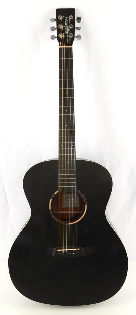 TANGLEWOOD BLACKBIRD ACOUSTIC GUITAR: Orchestra body style acoustic guitar with Mahogany top, back, and sides. Techwood fingerboard and bridge andSmokestack Black Satin finish. Condition: very good, no case.
