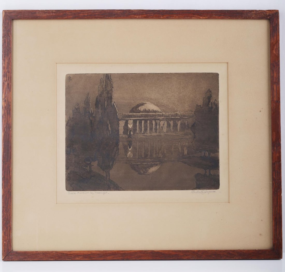 BERTHA JAUES SIGNED ETCHING OF FIELD MUSEUM 1904: Hand signed by Bertha Evelyn Jaques (October 24, 1863 ? March 30, 1941) was an American etcher and cyanotype photographer. Jaques helped found the Chicago Society of Etchers, an organization that woul