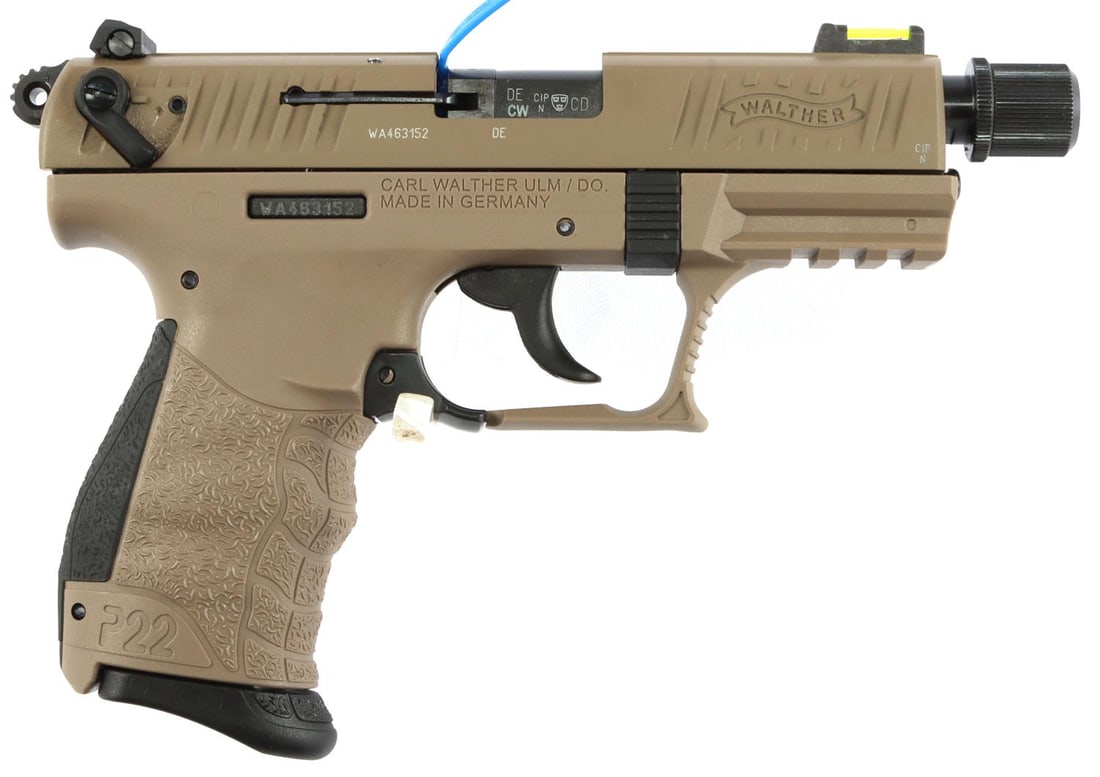 CARL WALTHER P22Q .22LR SEMI AUTOMATIC PISTOL NIB: New in box model #512.07.53. Includes owner's manual, a lock, two magazines, and an extra grip. FFL required for transfer. No international shipping. Know your state laws before bidding. Caliber: .22L