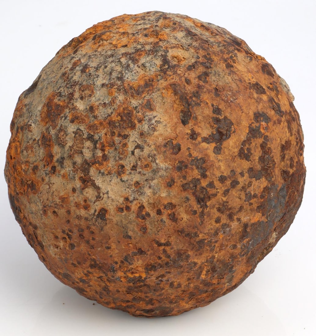 CONFEDERATE CIVIL WAR BATTLEFIELD CANNON BALL: Case shot. Battlefield unknown. Excavated find. 10 pounds.