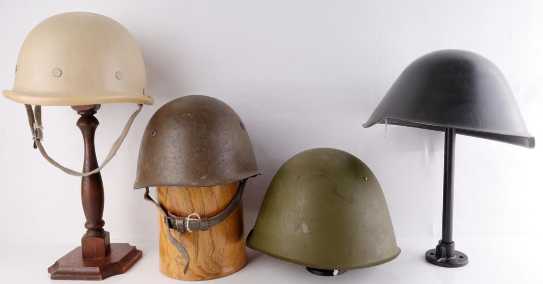 LOT OF 4 HELMETS IRAQ EASTERN BLOC AND OTHER: As photographed, all good to very good.