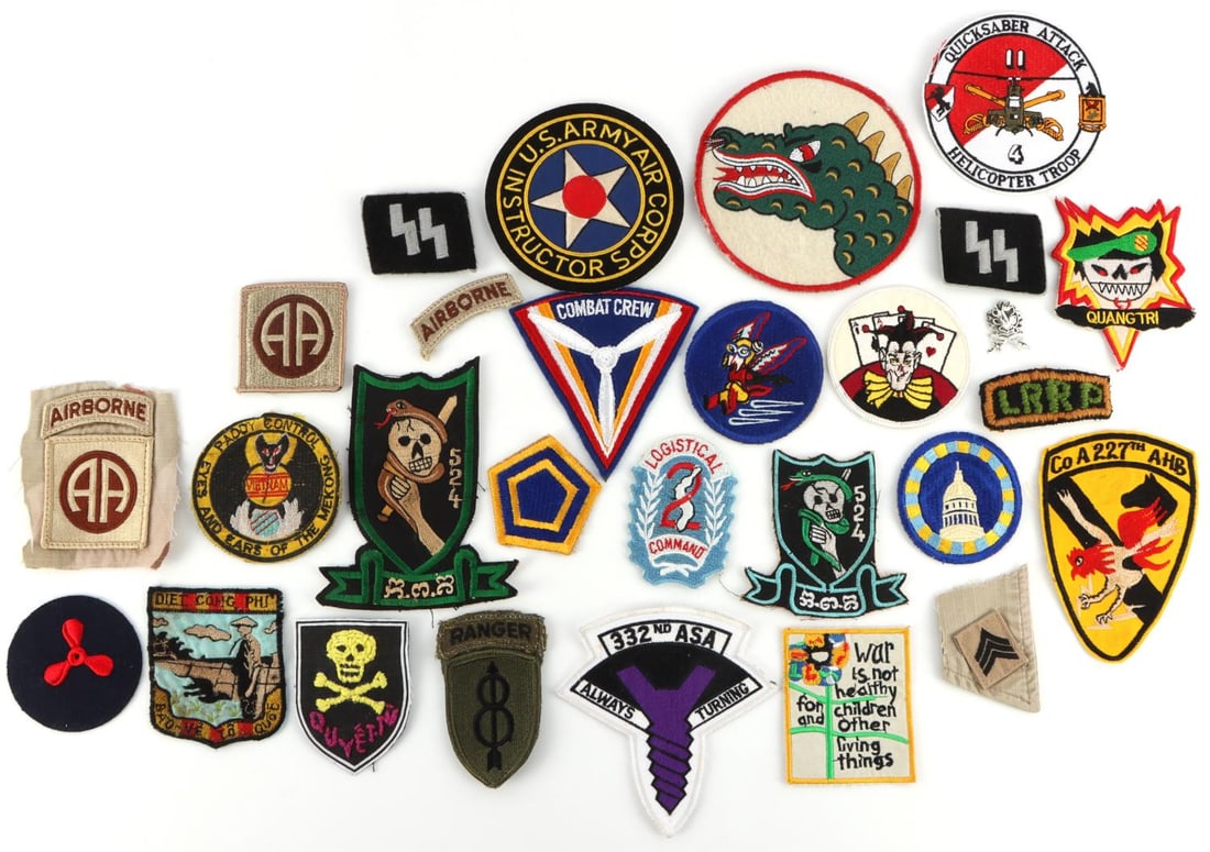 LOT 28 MILITARY PATCHES US & GERMAN WWII AND POST: Total of 28 items. US and German military patches. All in very good condition. Dimension range from 1 X 1.5 to 5 inches. Unauthenticated and sold as is.