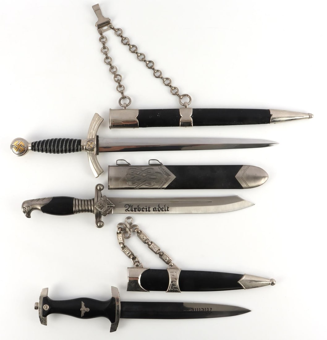 GERMAN THIRD REICH SS RAD LUFTWAFFE DAGGER LOT: High quality post war re makes, as photographed. Sold As is