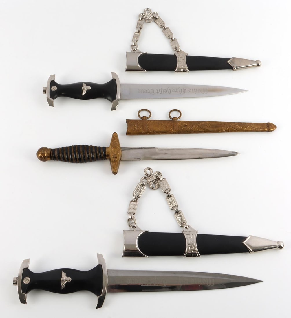 3 GERMAN DAGGER LOT SS AND MORE: All post war quality remakes, sold as is.