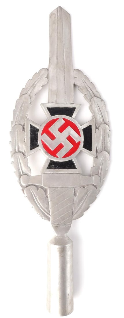 WWII GERMAN THIRD REICH FLAG POLE FINIAL: WWII German Third Reich flag pole finial. Aluminum finial in very good condition. Dimension: 14.5 X 5 inches. Unauthenticated and sold as is.