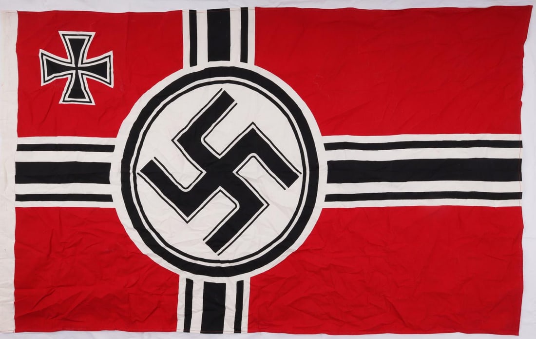 WWII GERMAN REICH NSDAP KRIEGSFAHNE WAR FLAG: Post-war reconstruction. Measures 35 3/8 inches tall by 56 7/8 inches wide. Very thin construction.