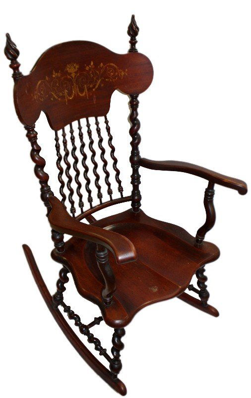 INLAID AMERICAN BARLEY TWIST SPINDLE ROCKING CHAIR