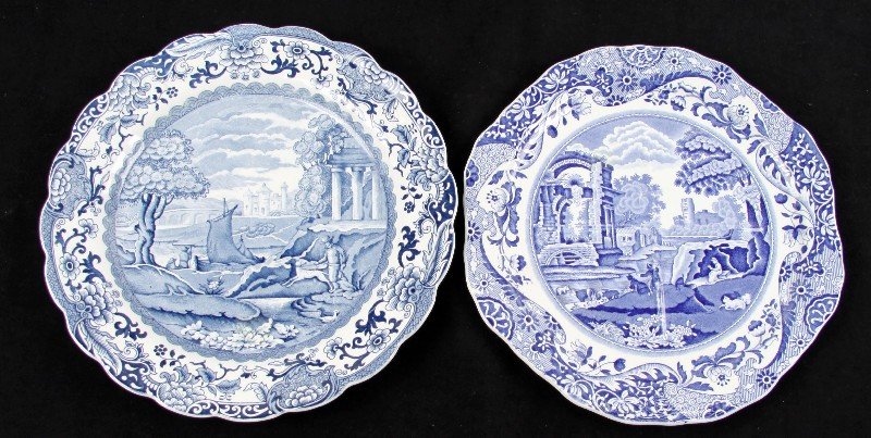 TWO PLATES SPODES AND BOOTHS: Larger blue & white plate marked "Booths" made in England, and a slightly smaller Spode's Italian "Copeland England". Both in very good condition.