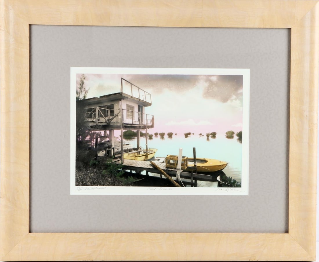 NIKI BUTCHER CARD SOUND HANDCOLORED PHOTO ART: Hand signed limited edition handcolored photograph titled "Card Sound" by Florida artist Niki Butcher. Professionally framed and matted measuring 20 X 24 inches. Gallery card on verso.