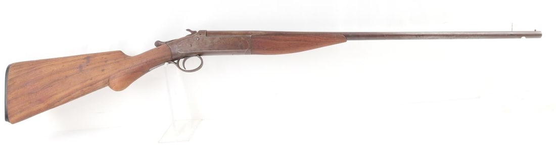 IVER JOHNSON CHAMPION 410 GA SINGLE SHOT SHOTGUN: Iver Johnson Arms, Champion, .410 GA, single shot shotgun. Barrel reads, " 410 GAUGE CHOKE BORE BARREL" and the patent date. Receiver is marked with the manufacturer and model name. Wooden stock and f