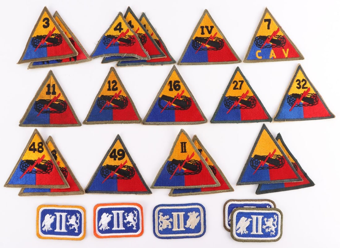WWII US ARMORED DIVISION & 2ND CORPS PATCHES: Includes 19 armored division patches, also includes 5 US 2nd Corps patches-with at least three appearing to be WWII era.