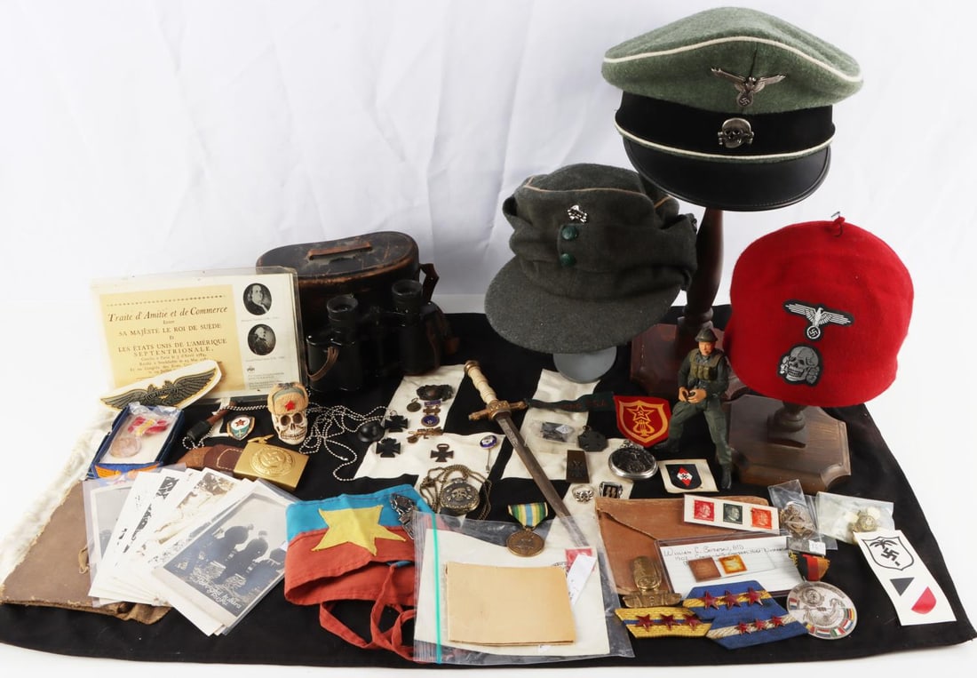 WWI WWII TO VIETNAM MILITARY COLLECTABLE LOT: Some period and post war items. but will not disappoint, as photographed and sold as is.