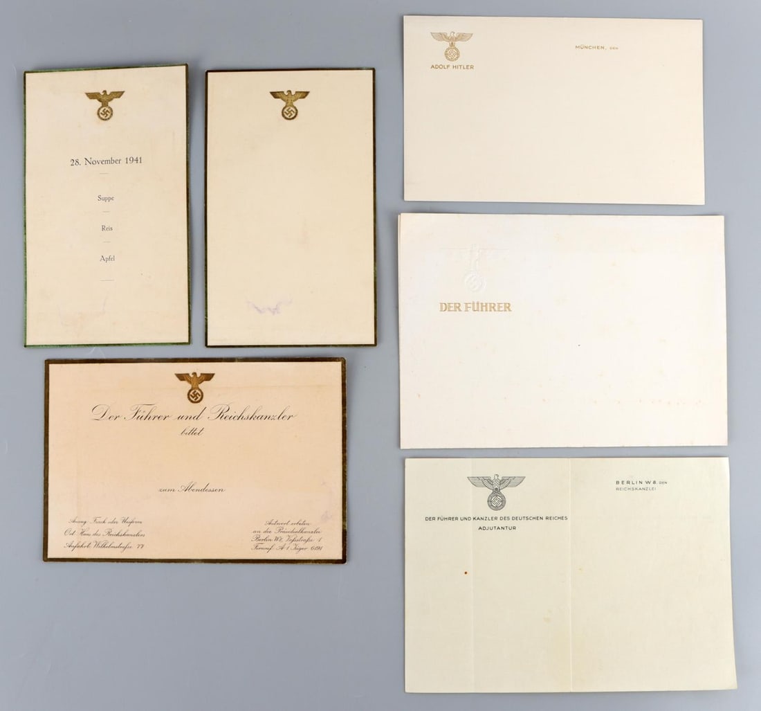 WWII GERMAN REICH CHANCELLERY RECOVERED DOCUMENTS: Recovered by U.S. Soldier H. Billingsley who in July of 1945, the Russians who were guarding the building allowed him and some buddies access to Hitler's quarters, documents and letterhead and other i